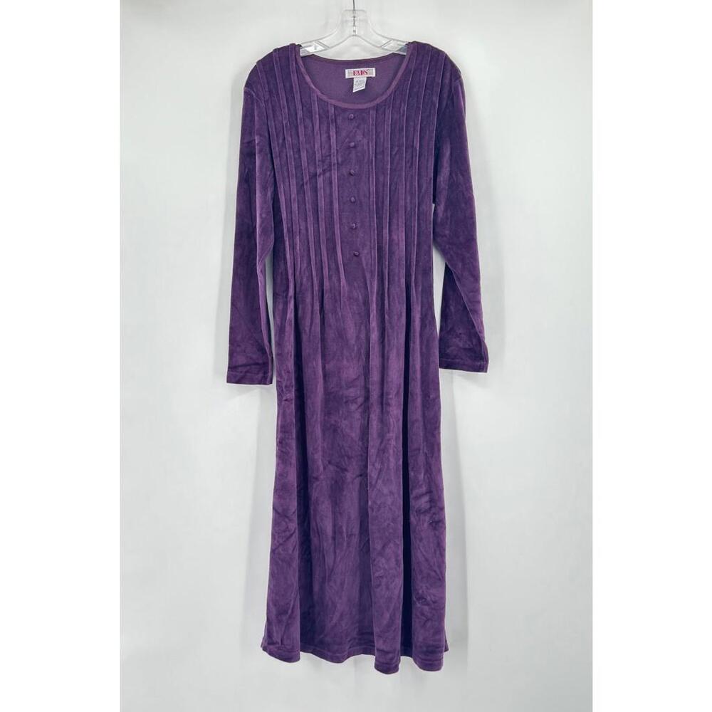 FADS Vintage Purple Velvet Pleated Long Sleeve A Line Dress Sz L